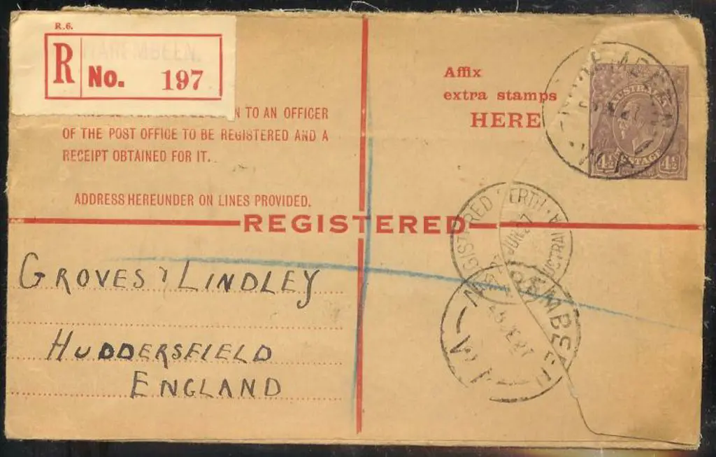 1927 (25th June) Narembeen cds's on 4½d KGV ... Image 1++