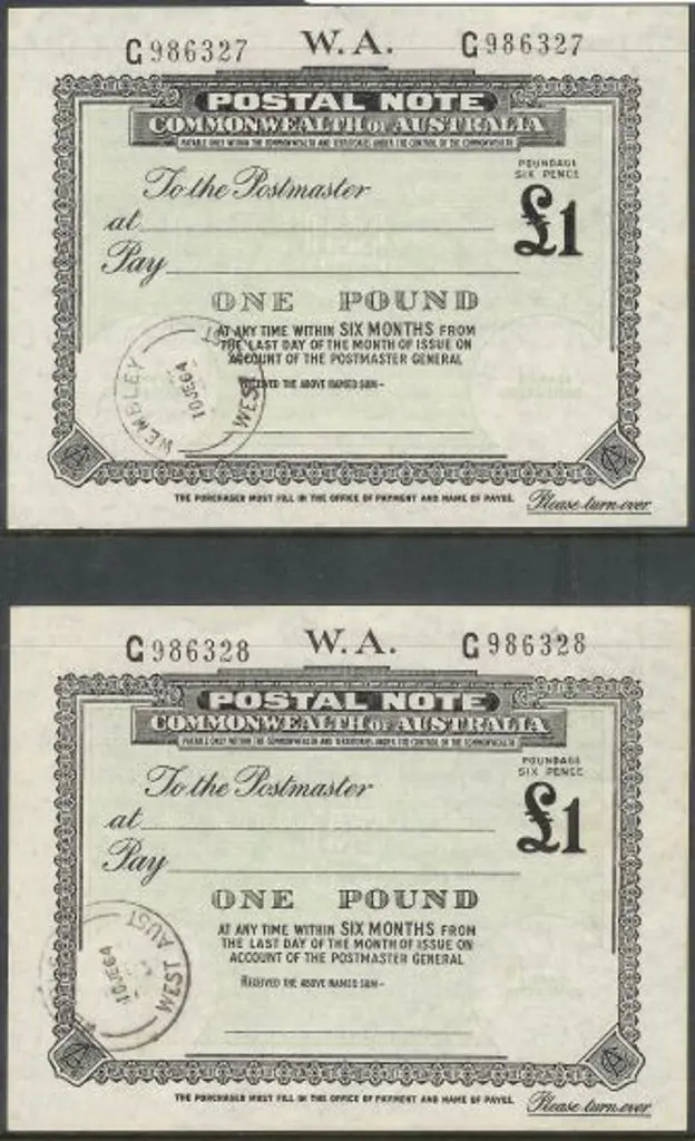 1964 £1 Postal Notes consecutive pair with Wembley ... Image 1++