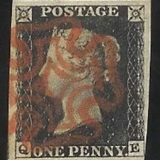 1840 1d black Plate 4. Cancelled by a bold red ...
