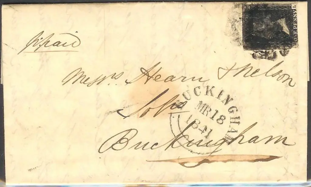 1840 Penny Black on entire with splodged black M/C ... Image 1++