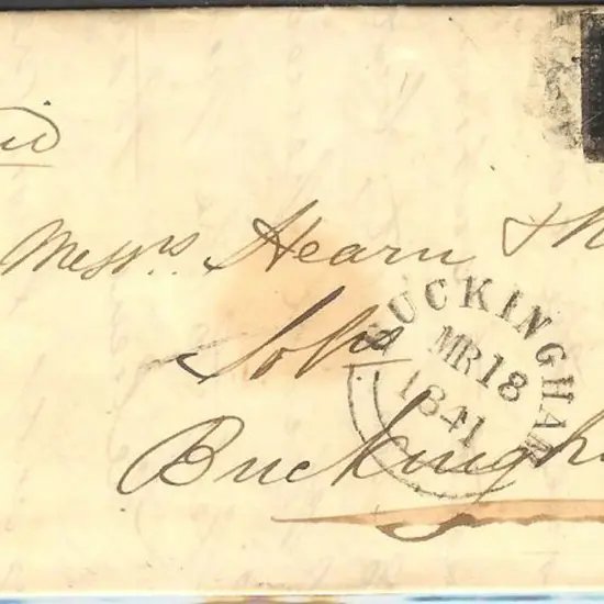1840 Penny Black on entire with splodged black M/C ...