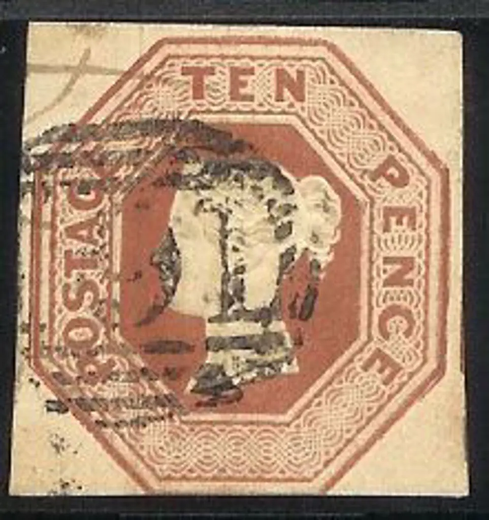 1847/54 10d brown embossed with three good to ... Image 1++