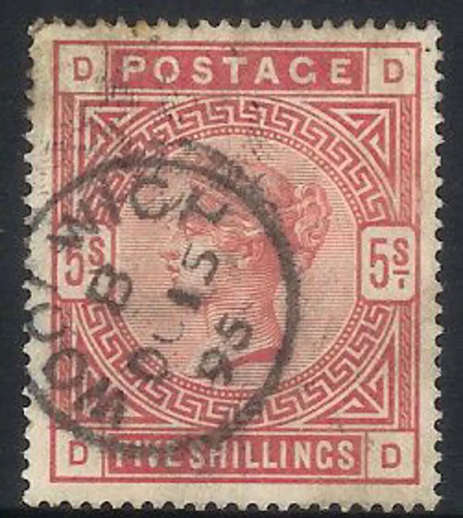 1883/4 5/- rose with clear Woolwich 1895 cds. ... Image 1++