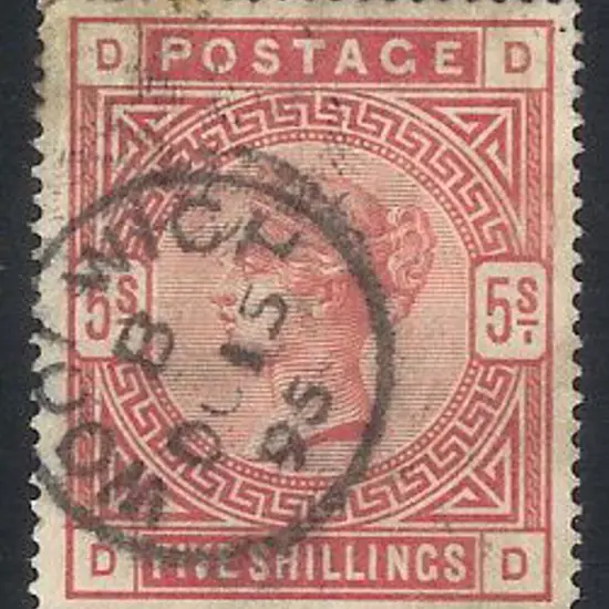 1883/4 5/- rose with clear Woolwich 1895 cds. ...