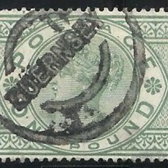 1891 £1 green QV with central Guernsey parcel ...