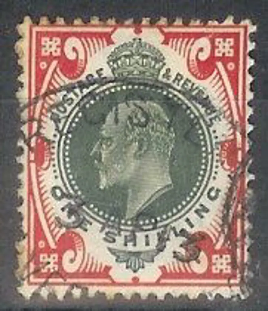 1912 1/-  green & carmine KEVII Somerset House F/U ... Image 1++