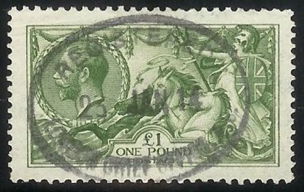1913 £1 green KGV Seahorse. F/U with attractive ... Image 1++