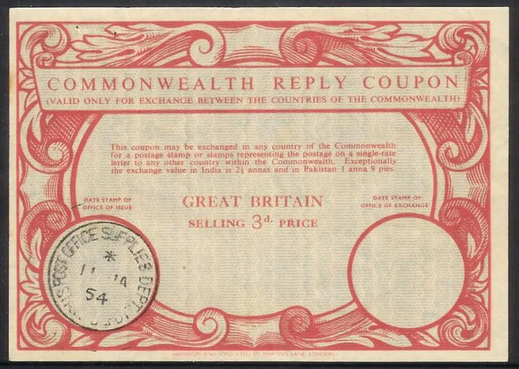 1954 3d Commonwealth Reply Coupon with 1954 cds of ... Image 1++