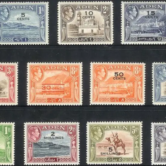 Aden 1951 KGVI new values surcharges MLH with top ...