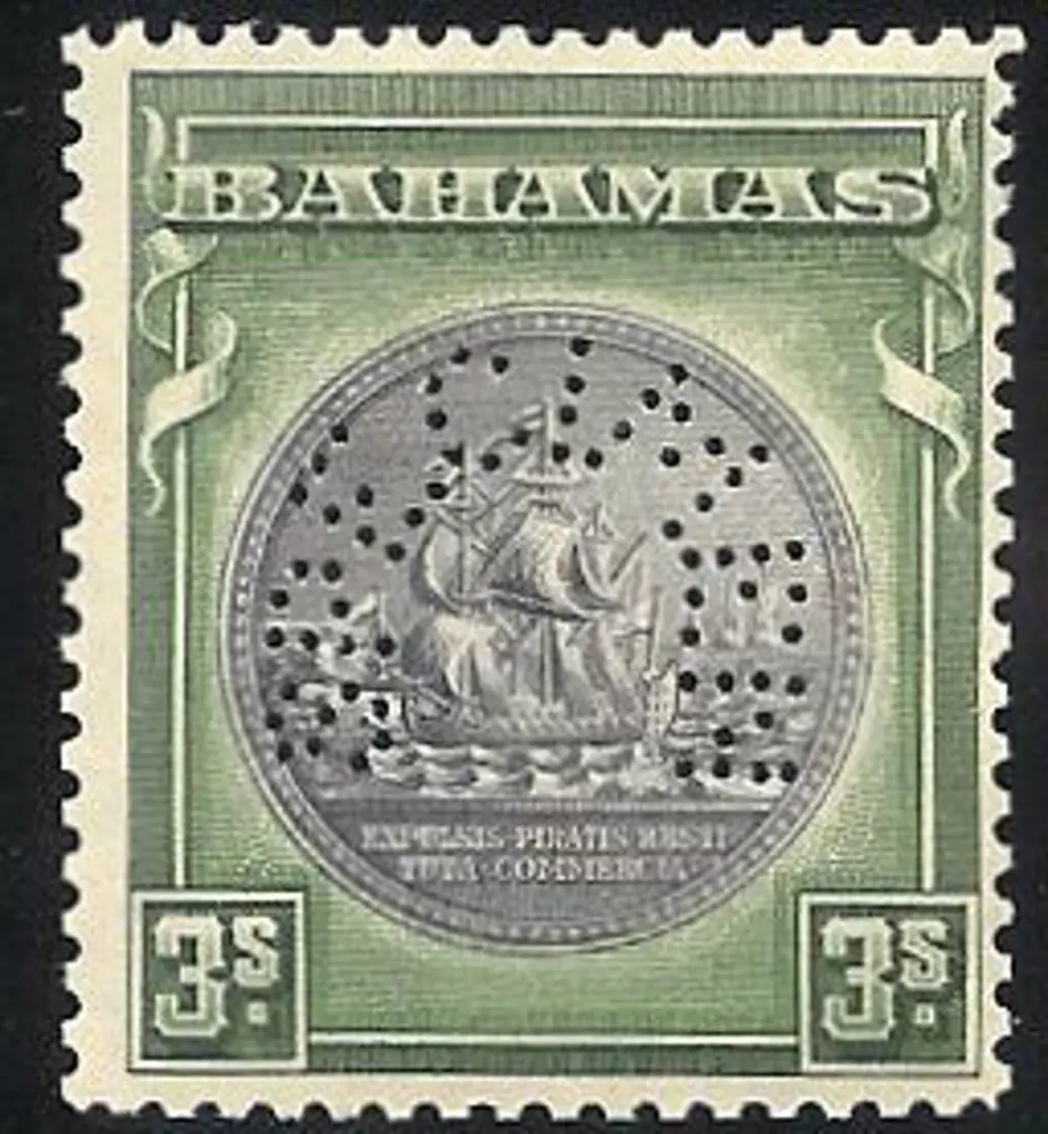 Bahamas 1931/46 2/- & 3/- perfined SPECIMEN. Both ... Image 1++