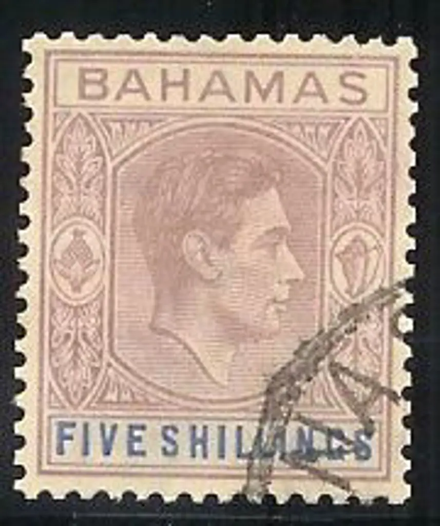 Bahamas 1938 5/- lilac & blue KGVI F/U. SG 156 ... Image 1++