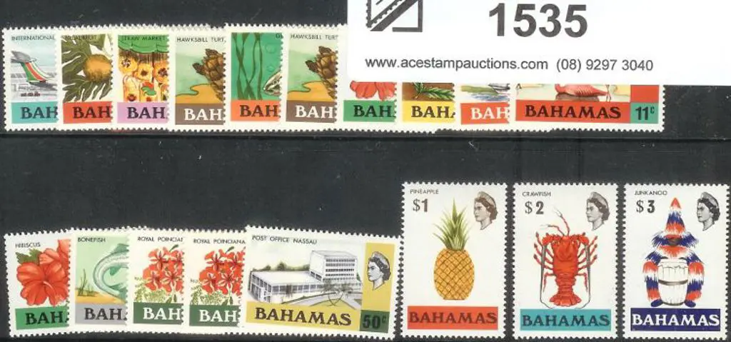 Bahamas 1971 QEII defins set of 18 to $3. 12¢ ... Image 1++