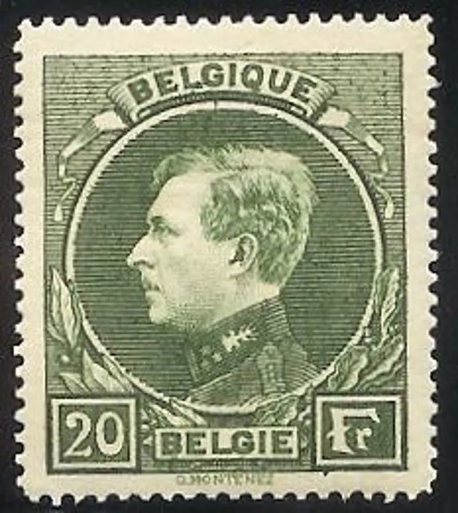 Belgium 1929 20f bright green King Albert I.  Perf ... Image 1++