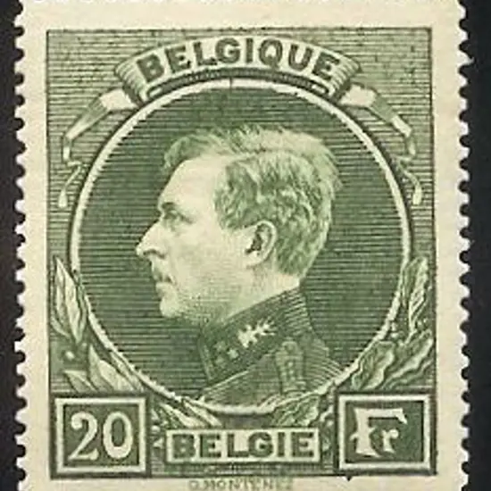 Belgium 1929 20f bright green King Albert I.  Perf ...