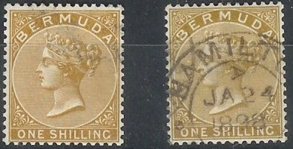 Bermuda 1883/1904 1/- QV in 2 shades. F/U SG 29 & ... Image 1++