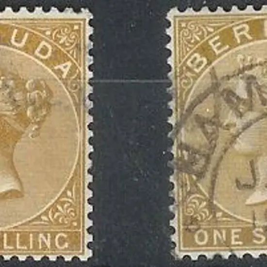 Bermuda 1883/1904 1/- QV in 2 shades. F/U SG 29 & ...
