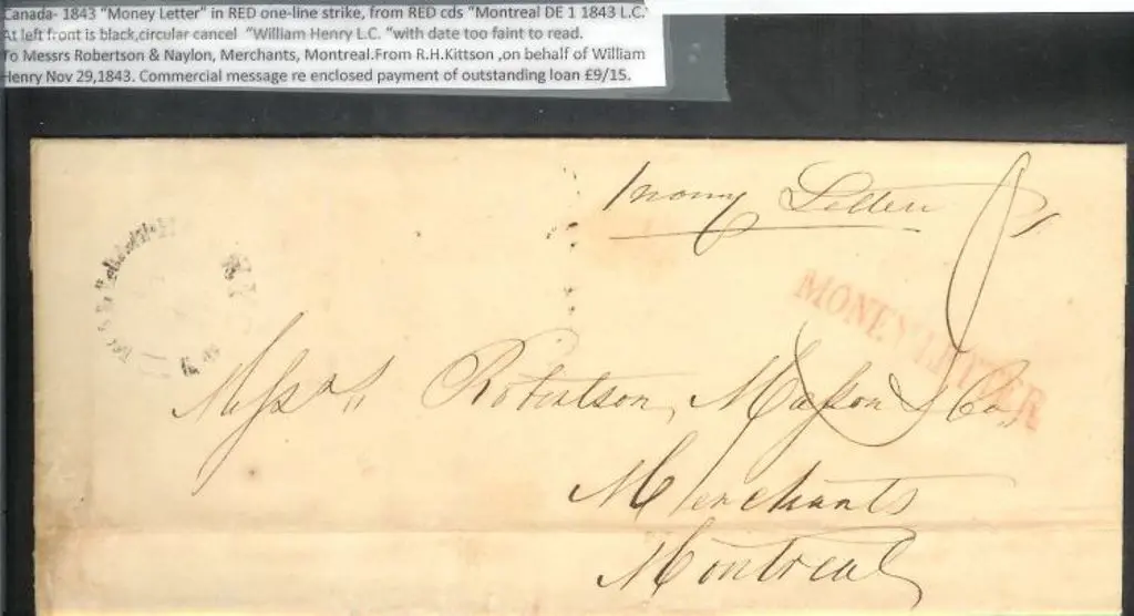 Canada 1843 "Money Letter" in red one line strike. ... Image 1++