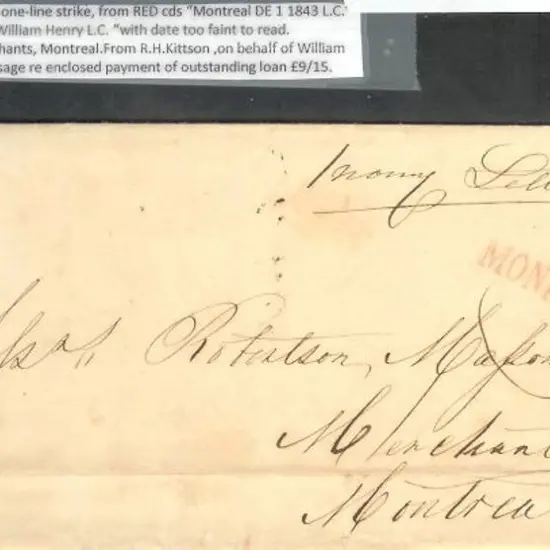 Canada 1843 "Money Letter" in red one line strike. ...