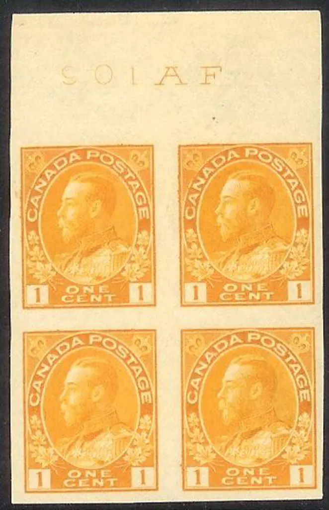Canada 1924 1c chrome yellow marginal imperf block ... Image 1++