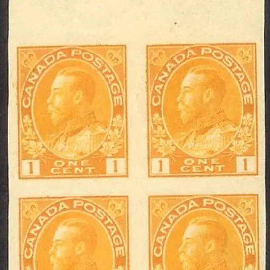 Canada 1924 1c chrome yellow marginal imperf block ...