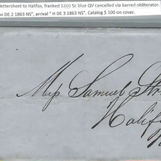 Canada – Nova Scotia 1863 lettersheet to Halifax ...