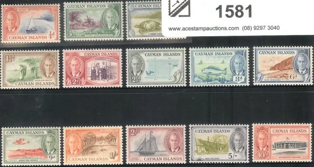 Cayman Islands 1950 KGVI defin set of 13 to 10/-. ... Image 1++