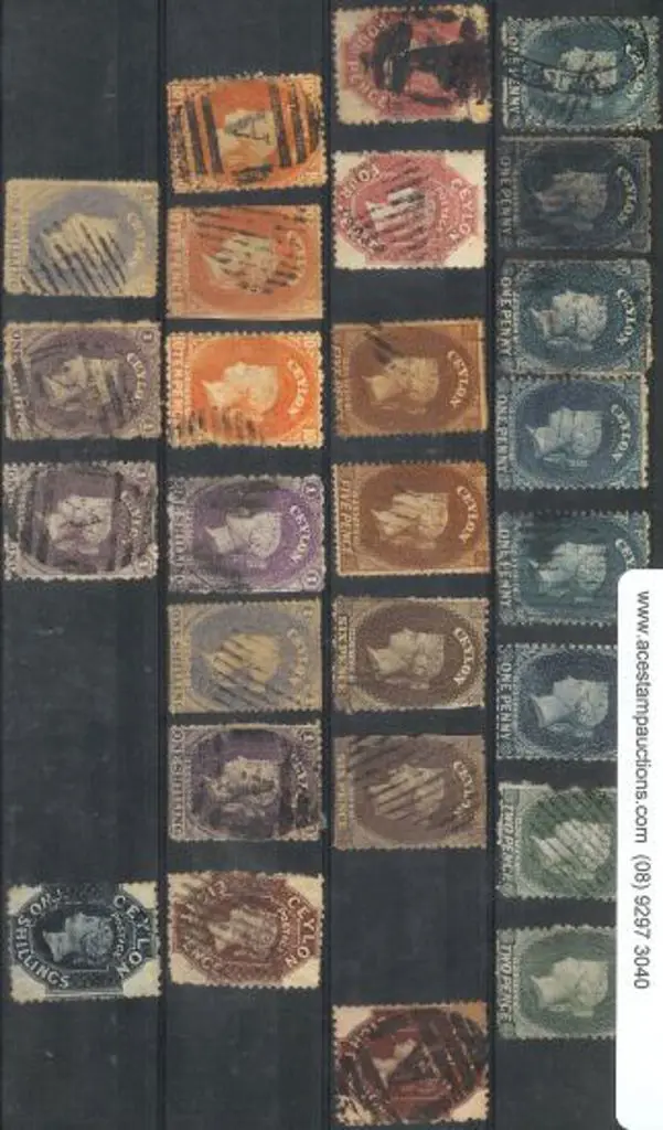 Ceylon Chalons perforated & used, many with ... Image 1++