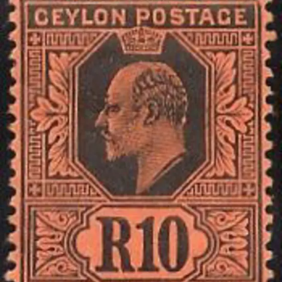 Ceylon 1910/11 10r KEVII black on red. MLH SG 300 ...