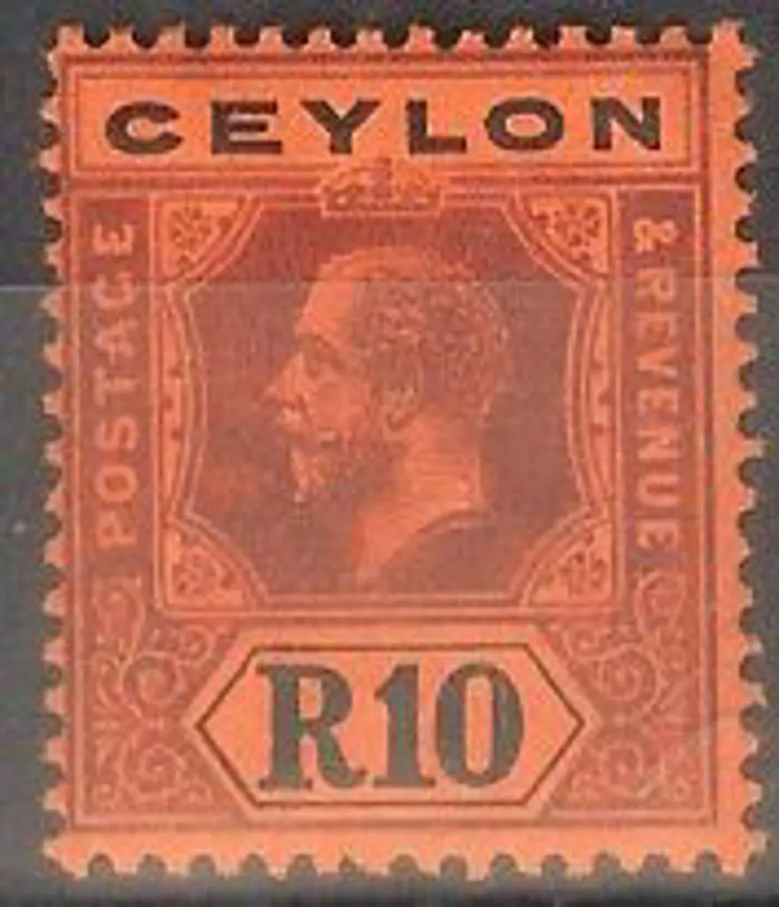 Ceylon 1912/25 10r Die I purple & black on red. ... Image 1++