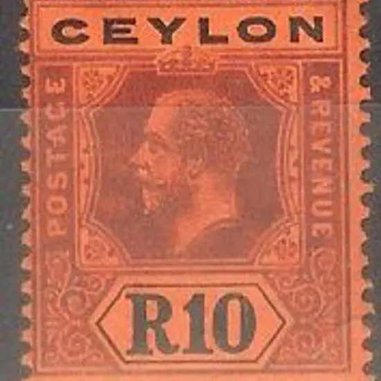 Ceylon 1912/25 10r Die I purple & black on red. ...