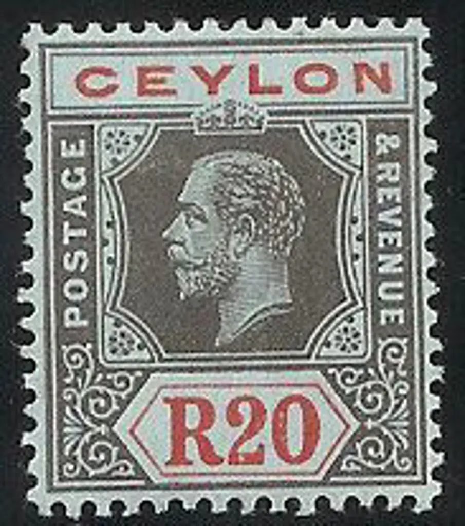 Ceylon 1912/25 20r KGV black & red on blue. MCA ... Image 1++