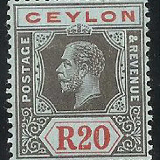 Ceylon 1912/25 20r KGV black & red on blue. MCA ...