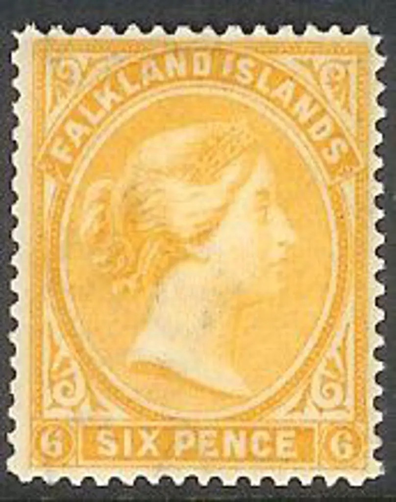 Falkland Is 1896 6d yellow QV MLH. SG 34 Cat. £48 Image 1++