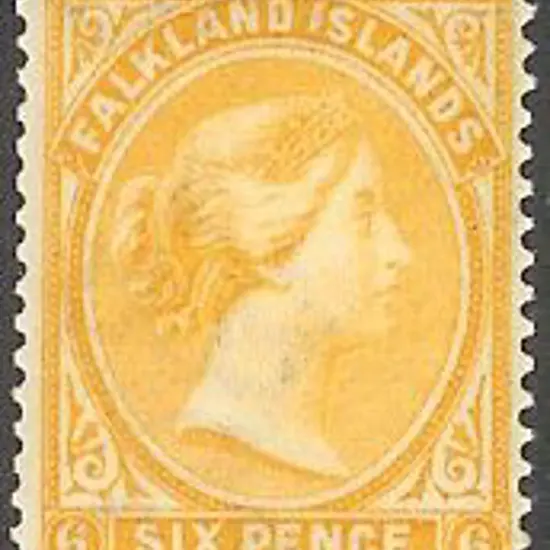 Falkland Is 1896 6d yellow QV MLH. SG 34 Cat. £48