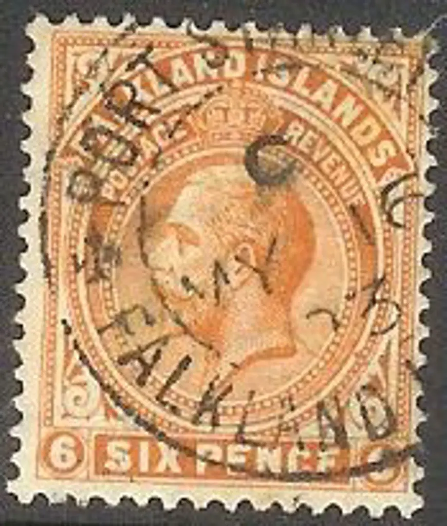 Falkland Is 1919 6d brown-orange KGV F/U. SG 64b ... Image 1++