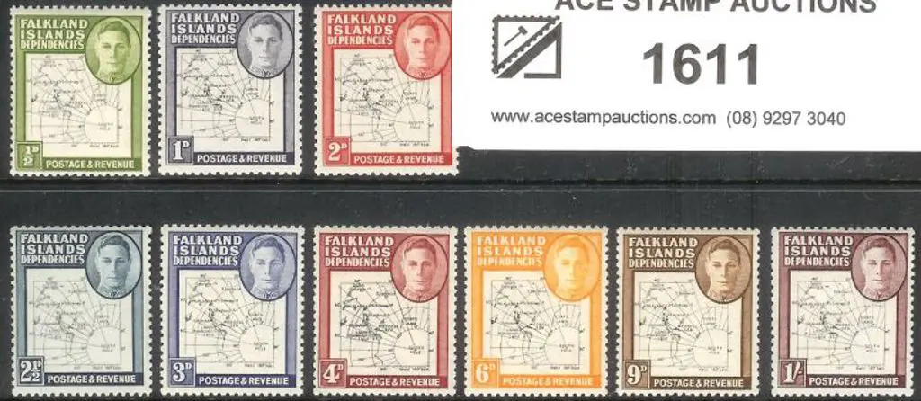 Falkland Is Dependencies 1948/49 ½d-1/- KGVI thin ... Image 1++