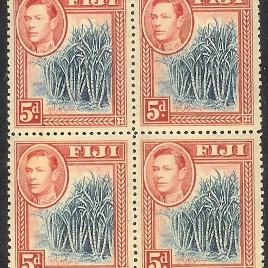 Fiji 1938/55 5d blue Canes. Well centred MUH block ...
