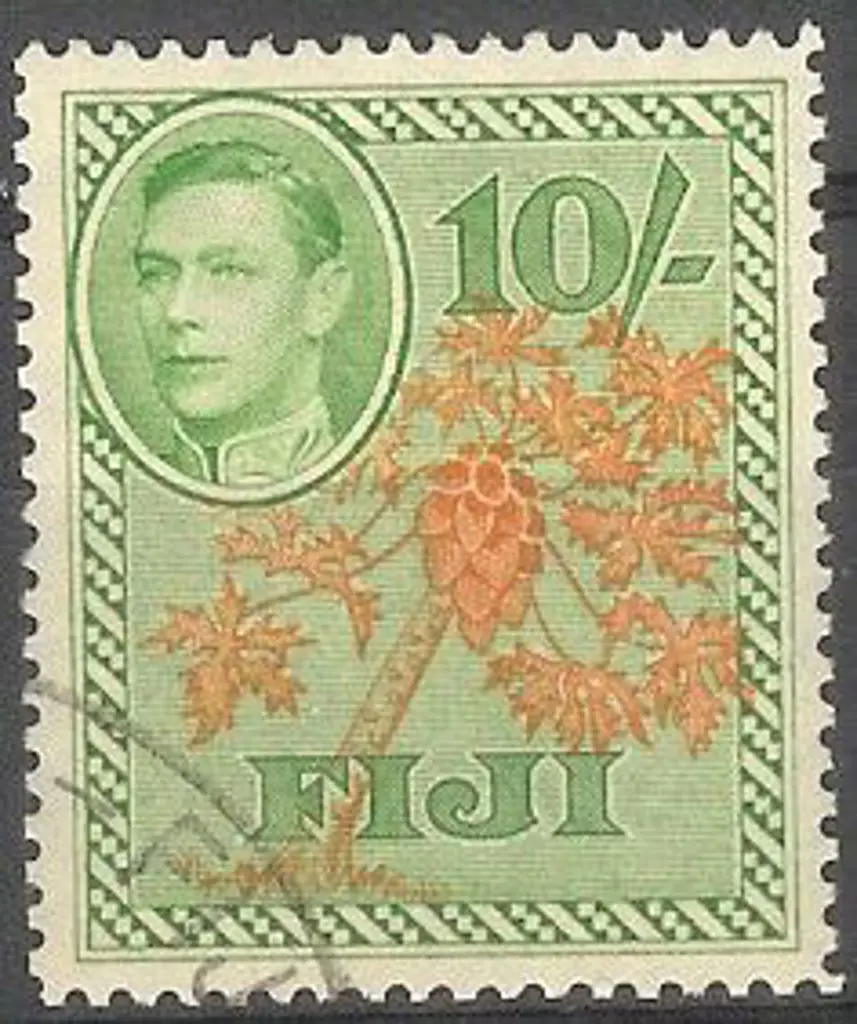 Fiji 1950 10/- Paw-paw F/U. SG266a Cat. £40 Image 1++