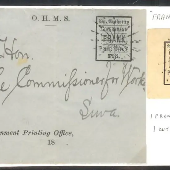 Fiji Govt Frank stamps, one on piece & the other ...