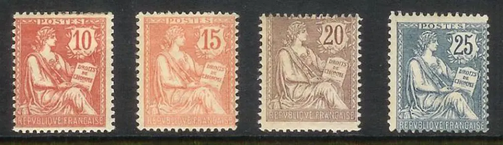 France 1902 Mouchon Type II 10c, 15c, 20c & 25c ... Image 1++