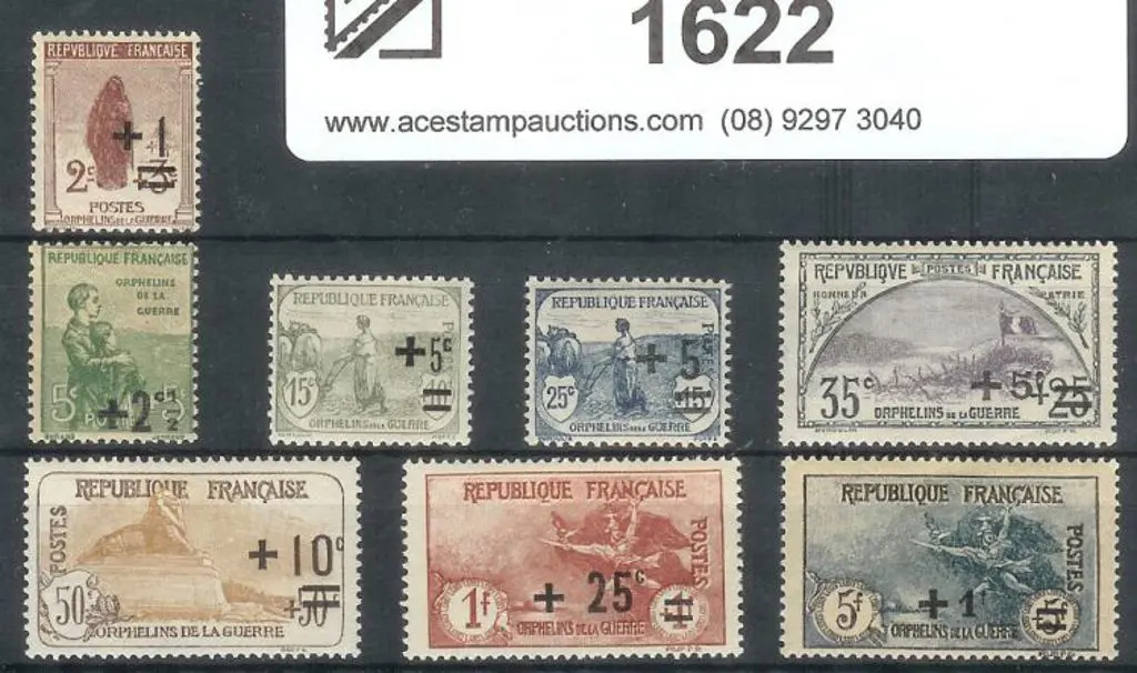 France 1922 War Orphans Fund set of 8 fine MLH ... Image 1++