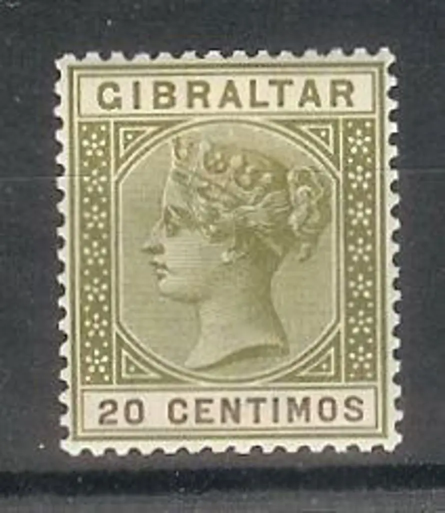 Gibraltar 1896 20c olive-green & brown QV. MLH SG ... Image 1++