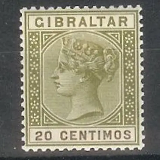 Gibraltar 1896 20c olive-green & brown QV. MLH SG ...