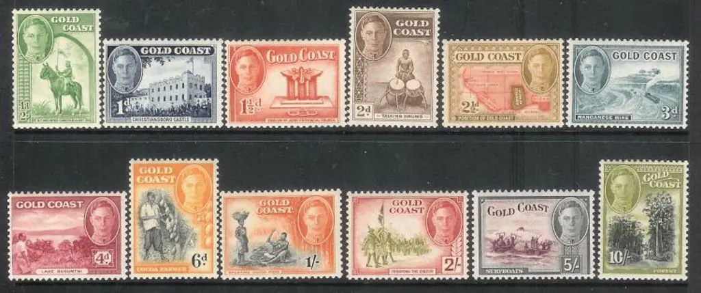 Gold Coast 1948  ½d-10/- KGVI defins set of 12. ... Image 1++