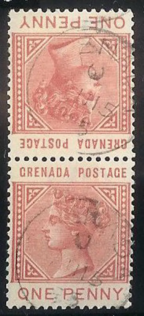 Grenada 1883 1d carmine QV tete-beche pair. F/U. ... Image 1++