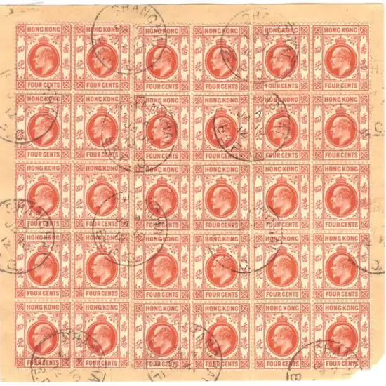 Hong Kong 1912 4c carmine KEVII (SG 57) block of ...
