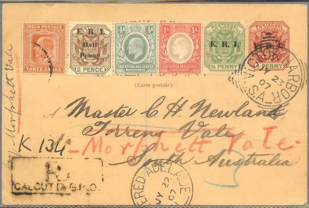 India 1907 postcard to S. Aust Registered Calcutta ... Image 1++