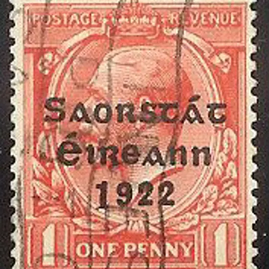 Ireland 1922/23 1d ovpt for use in coils. Long "1" ...