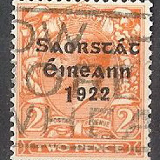 Ireland 1922/23 2d ovpt for use in coils. Long "1" ...
