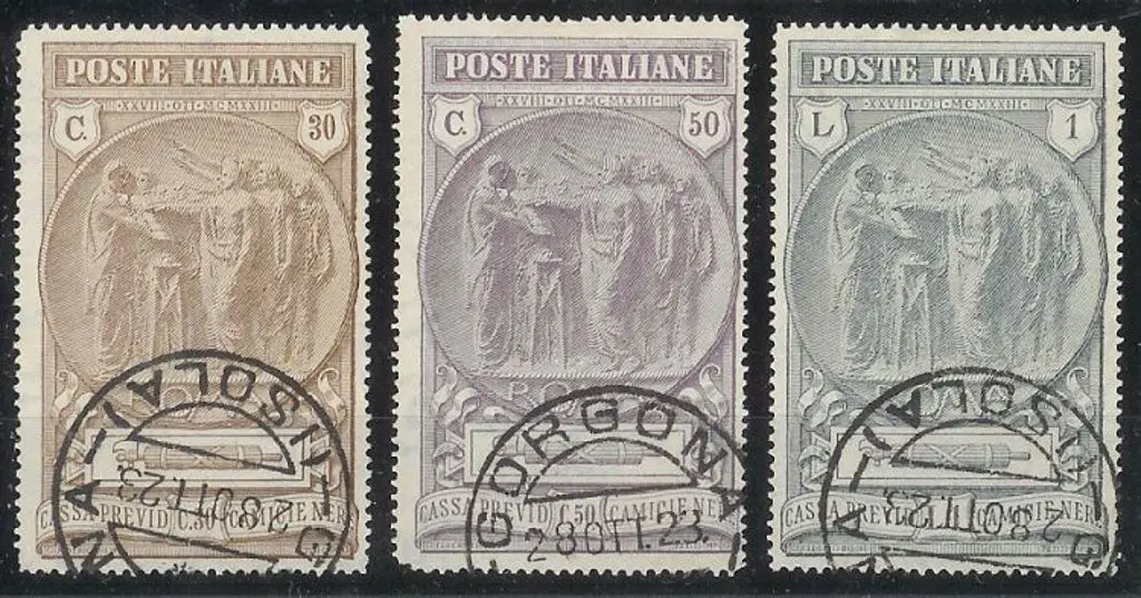 Italy 1923 Black Shirt Fund set of 3. F/U with ... Image 1++